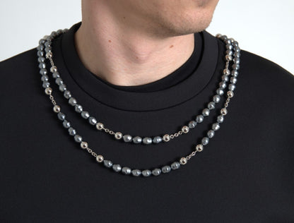 تي شيرت دولتشي آند غابانا الأسود المصنوع من البوليستر والمزين بقلادة