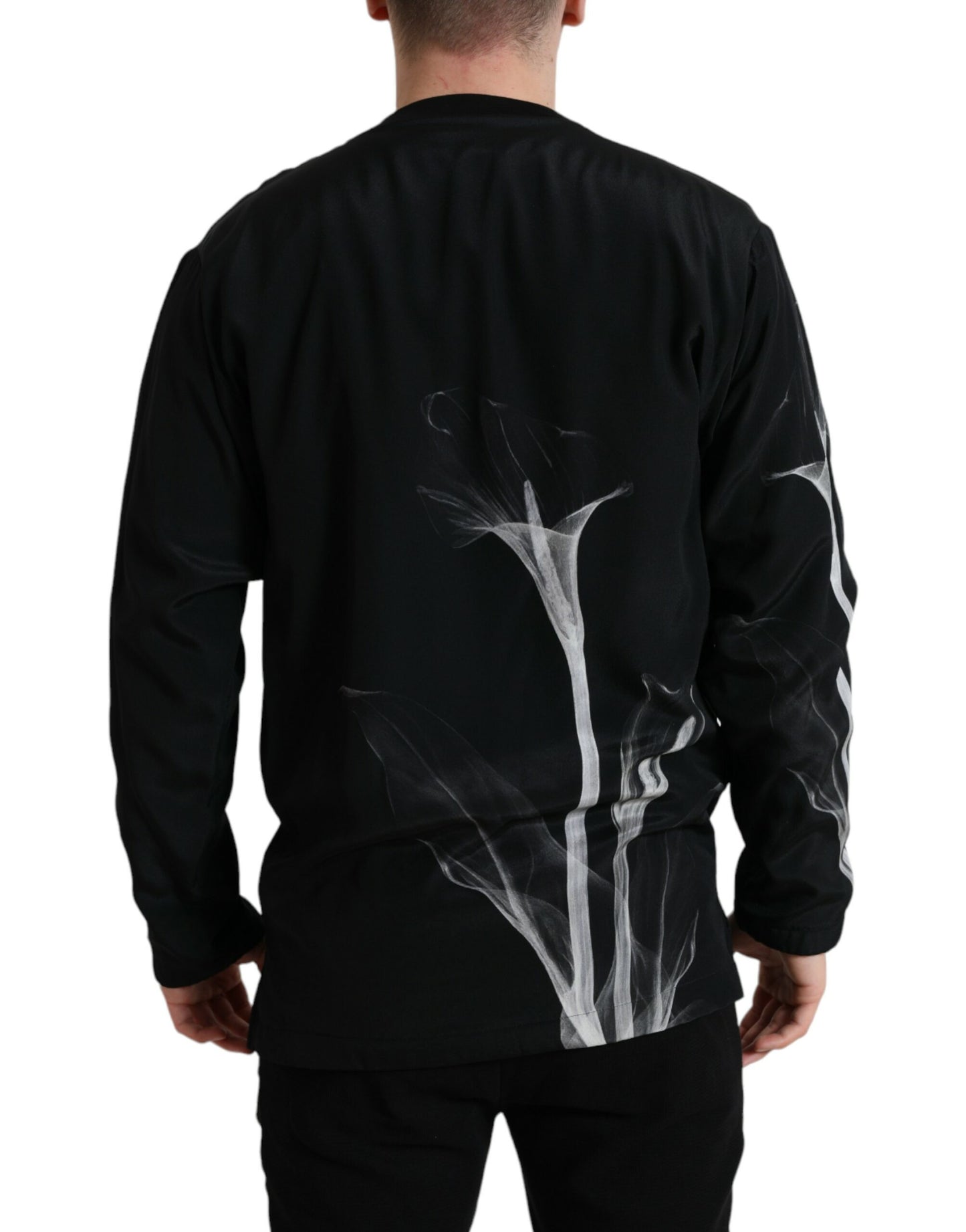 سترة دولتشي آند غابانا سوداء بطبعة زهور وياقة دائرية