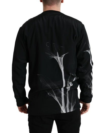 سترة دولتشي آند غابانا سوداء بطبعة زهور وياقة دائرية