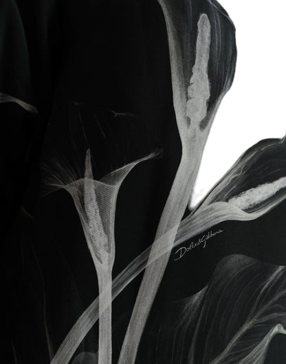 سترة دولتشي آند غابانا سوداء بطبعة زهور وياقة دائرية