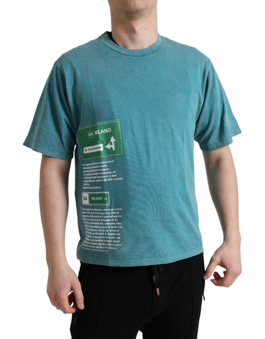 تي شيرت دولتشي آند غابانا أزرق قطني ميلانو ستريت برقبة دائرية