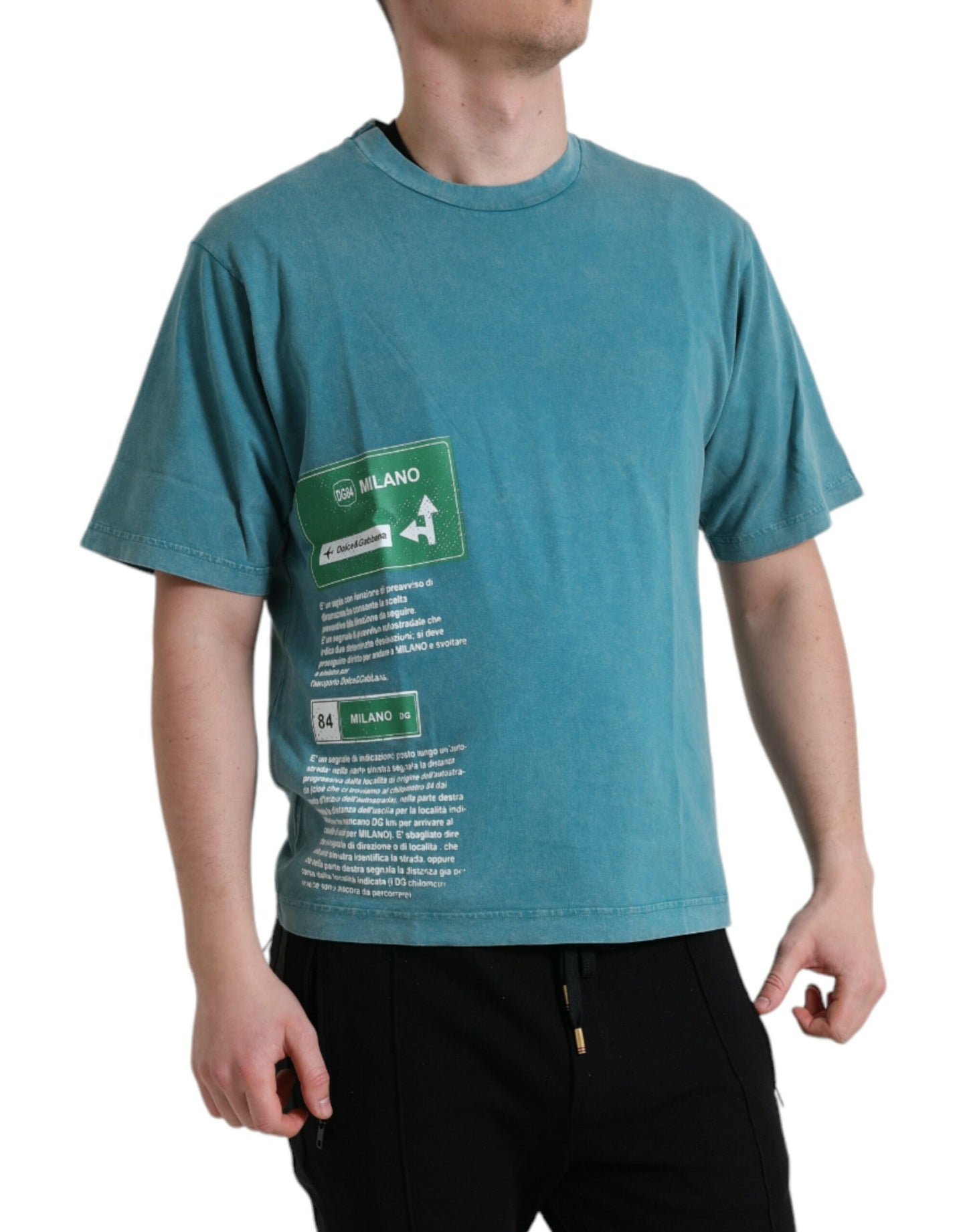 تي شيرت دولتشي آند غابانا أزرق قطني ميلانو ستريت برقبة دائرية