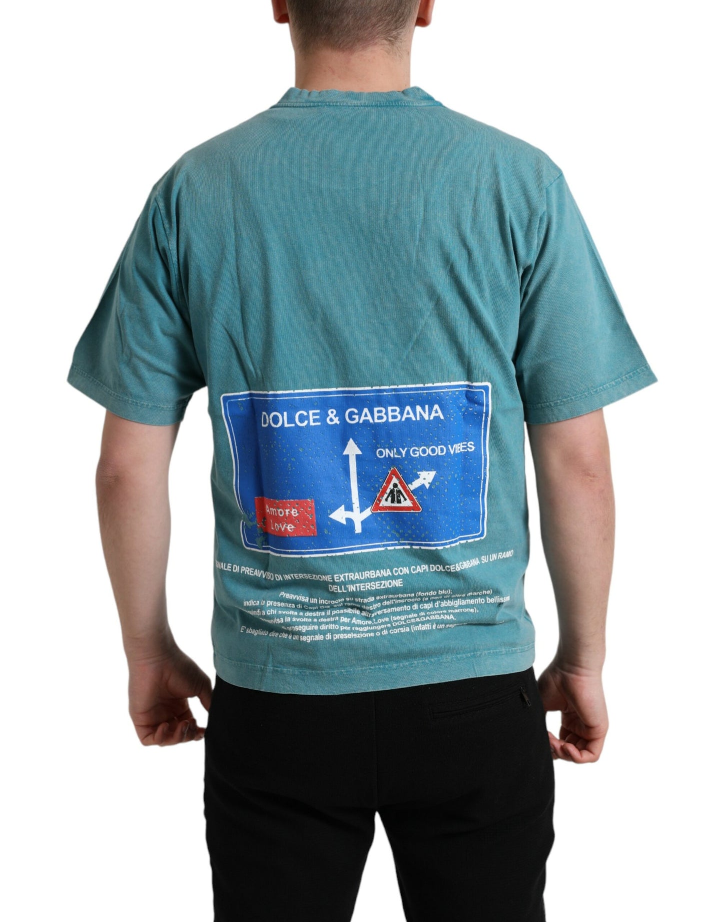 تي شيرت دولتشي آند غابانا أزرق قطني ميلانو ستريت برقبة دائرية