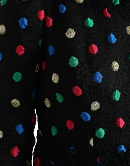 فستان دولتشي آند غابانا متوسط ​​الطول من القطن الأسود المنقط والمكشكش