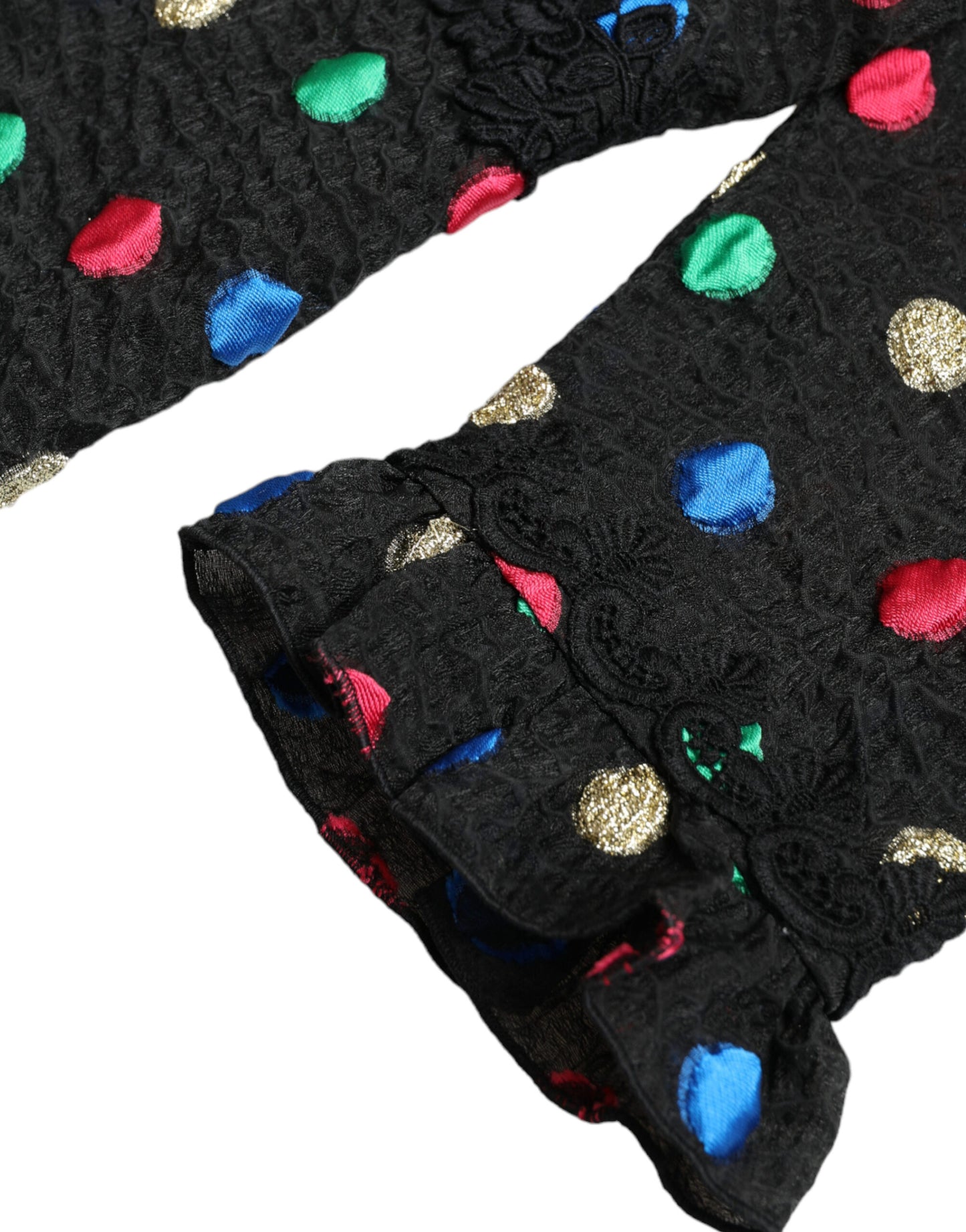 فستان دولتشي آند غابانا متوسط ​​الطول من القطن الأسود المنقط والمكشكش