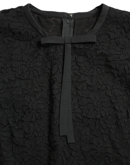 بلوزة Dolce &amp; Gabbana Black STAFF من النايلون والدانتيل المزهر