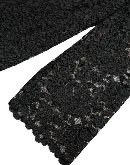 بلوزة Dolce &amp; Gabbana Black STAFF من النايلون والدانتيل المزهر