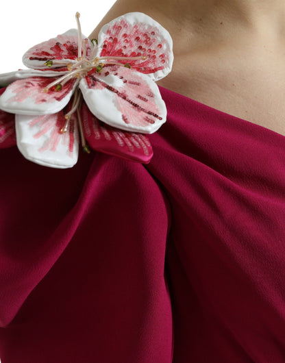 فستان دولتشي آند غابانا بكتف واحد مزين بزهرة بنفسجية