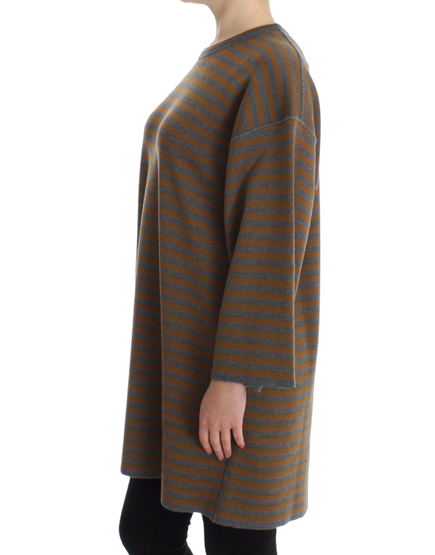 دولتشي آند غابانا سترة علوية مخططة باللون الرمادي والأصفر كبيرة الحجم