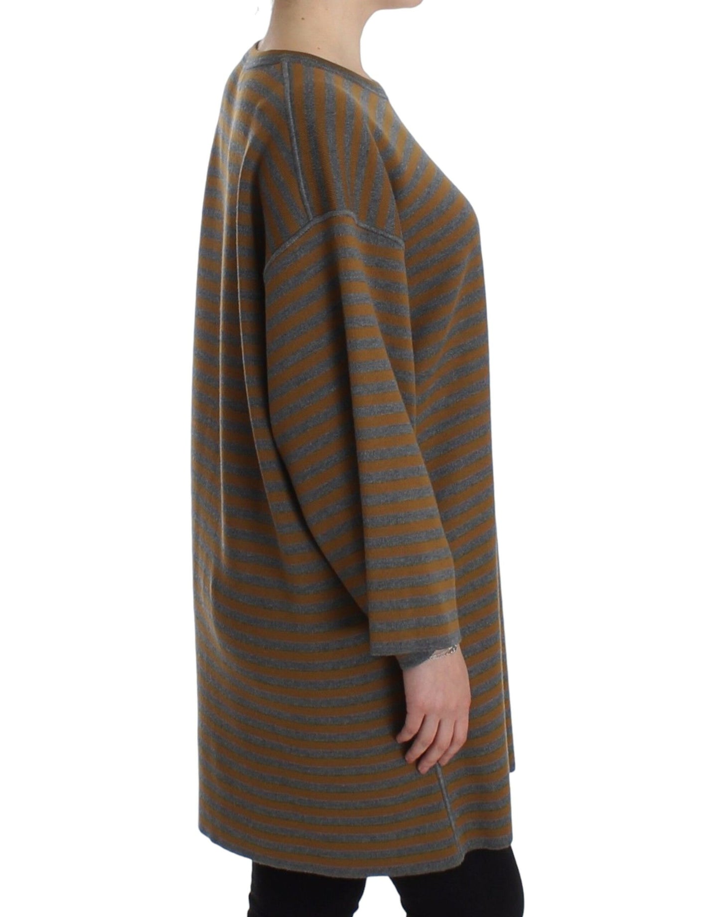 دولتشي آند غابانا سترة علوية مخططة باللون الرمادي والأصفر كبيرة الحجم