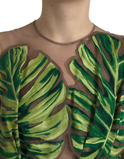 فستان دولتشي آند غابانا طويل ماكسي بدون أكمام بنقشة أوراق الموز الخضراء