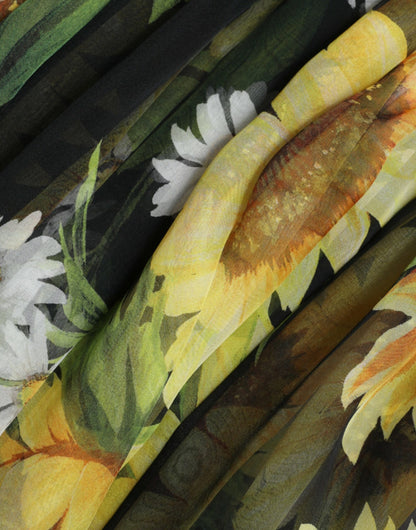 فستان ماكسي أسود بنقشة دوار الشمس بتصميم A من دولتشي آند غابانا