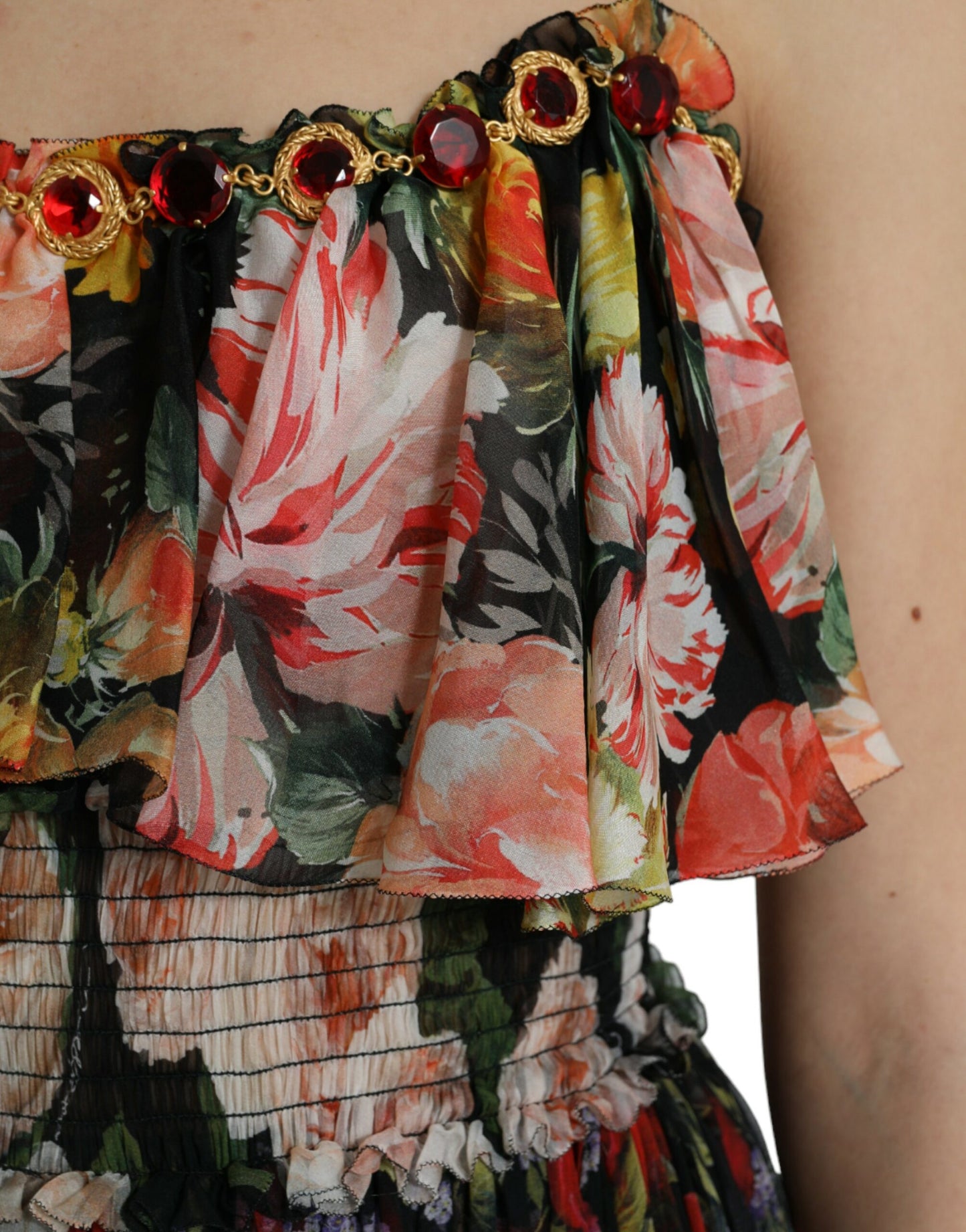 فستان ماكسي متعدد الألوان من الشيفون المزهر من دولتشي آند غابانا