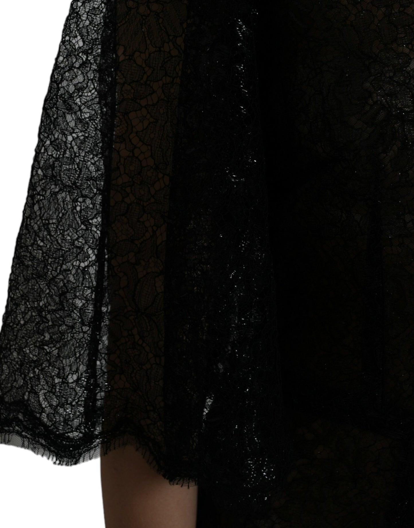 فستان دولتشي آند غابانا أسود شفاف من الدانتيل المزهر متوسط ​​الطول