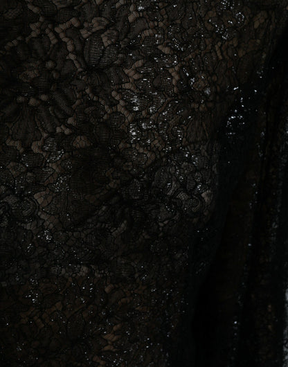 فستان دولتشي آند غابانا أسود شفاف من الدانتيل المزهر متوسط ​​الطول