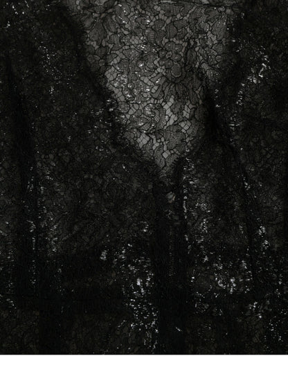 فستان دولتشي آند غابانا أسود شفاف من الدانتيل المزهر متوسط ​​الطول