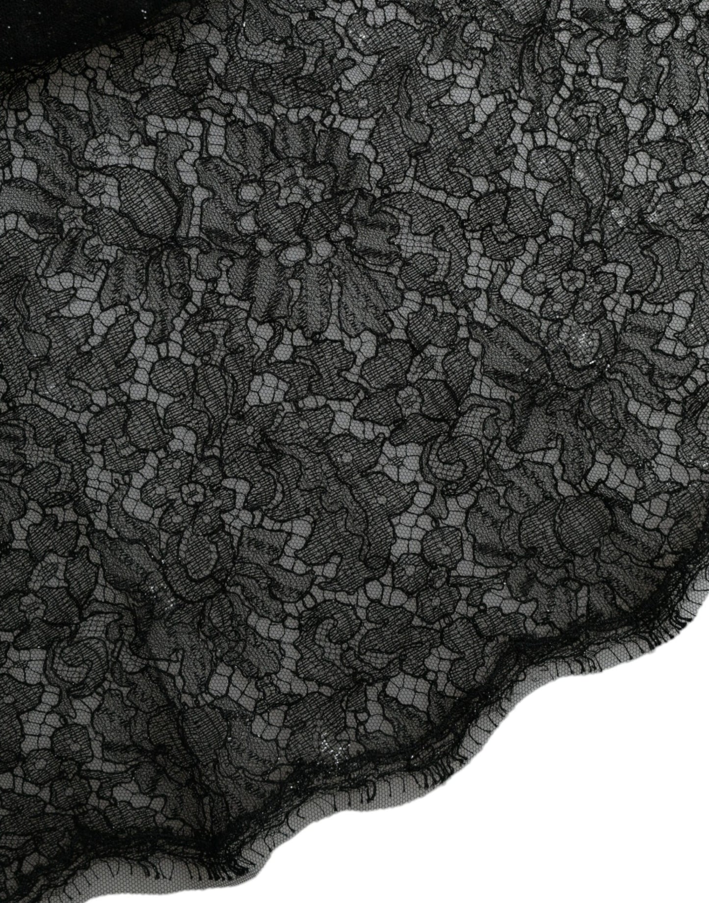 فستان دولتشي آند غابانا أسود شفاف من الدانتيل المزهر متوسط ​​الطول