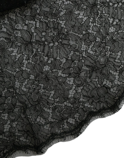 فستان دولتشي آند غابانا أسود شفاف من الدانتيل المزهر متوسط ​​الطول