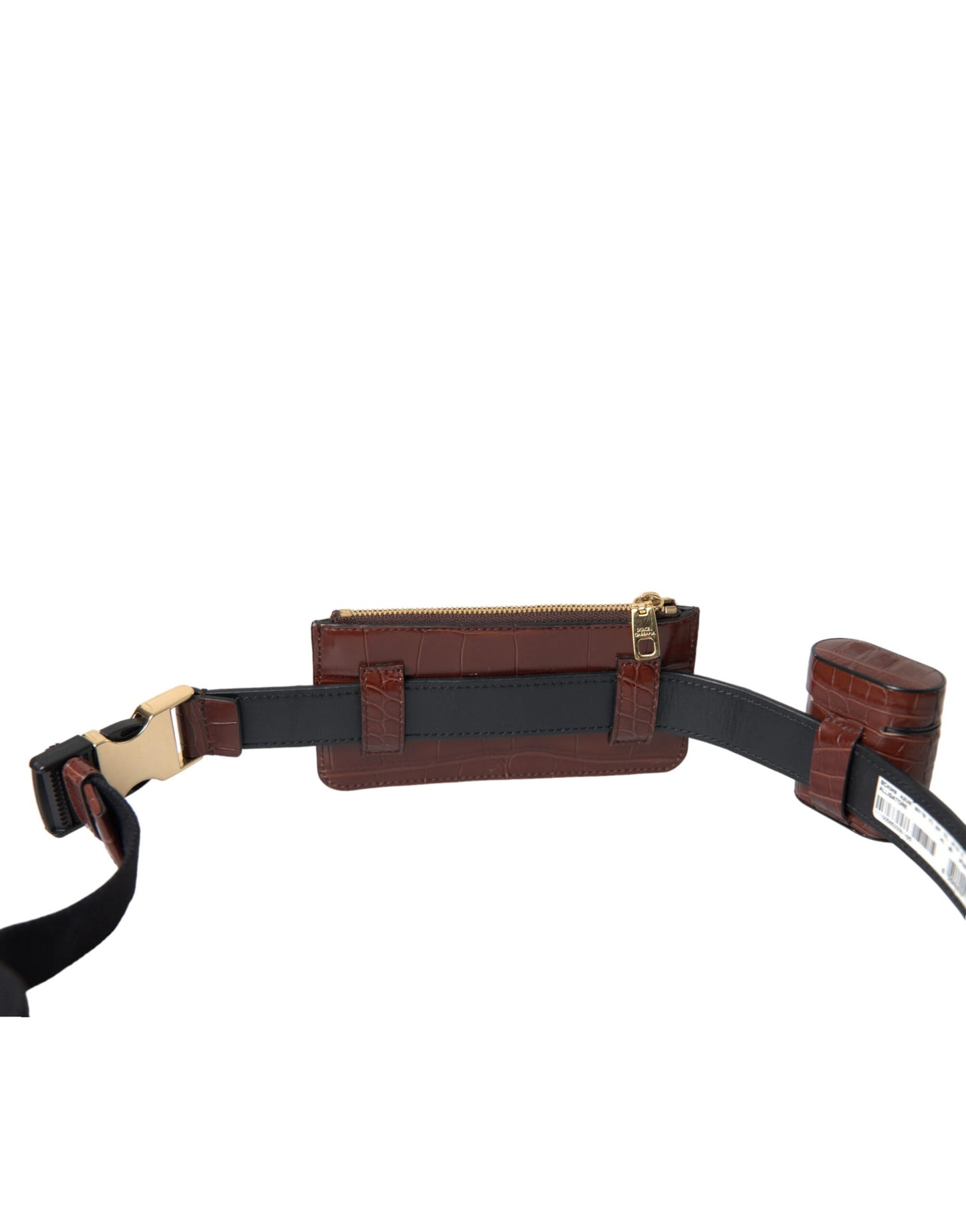 محفظة دولتشي آند غابانا إيربودز من جلد التمساح البني