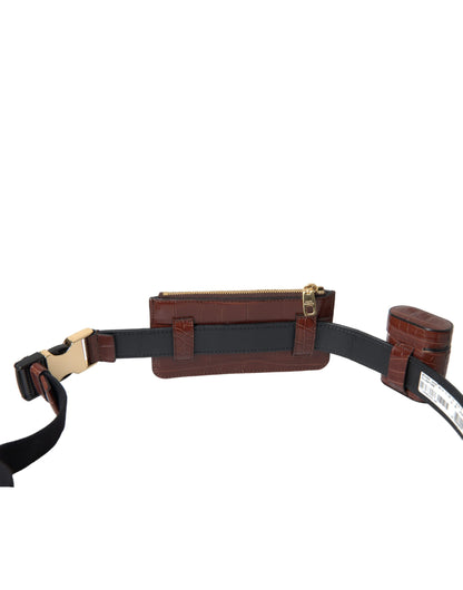 محفظة دولتشي آند غابانا إيربودز من جلد التمساح البني