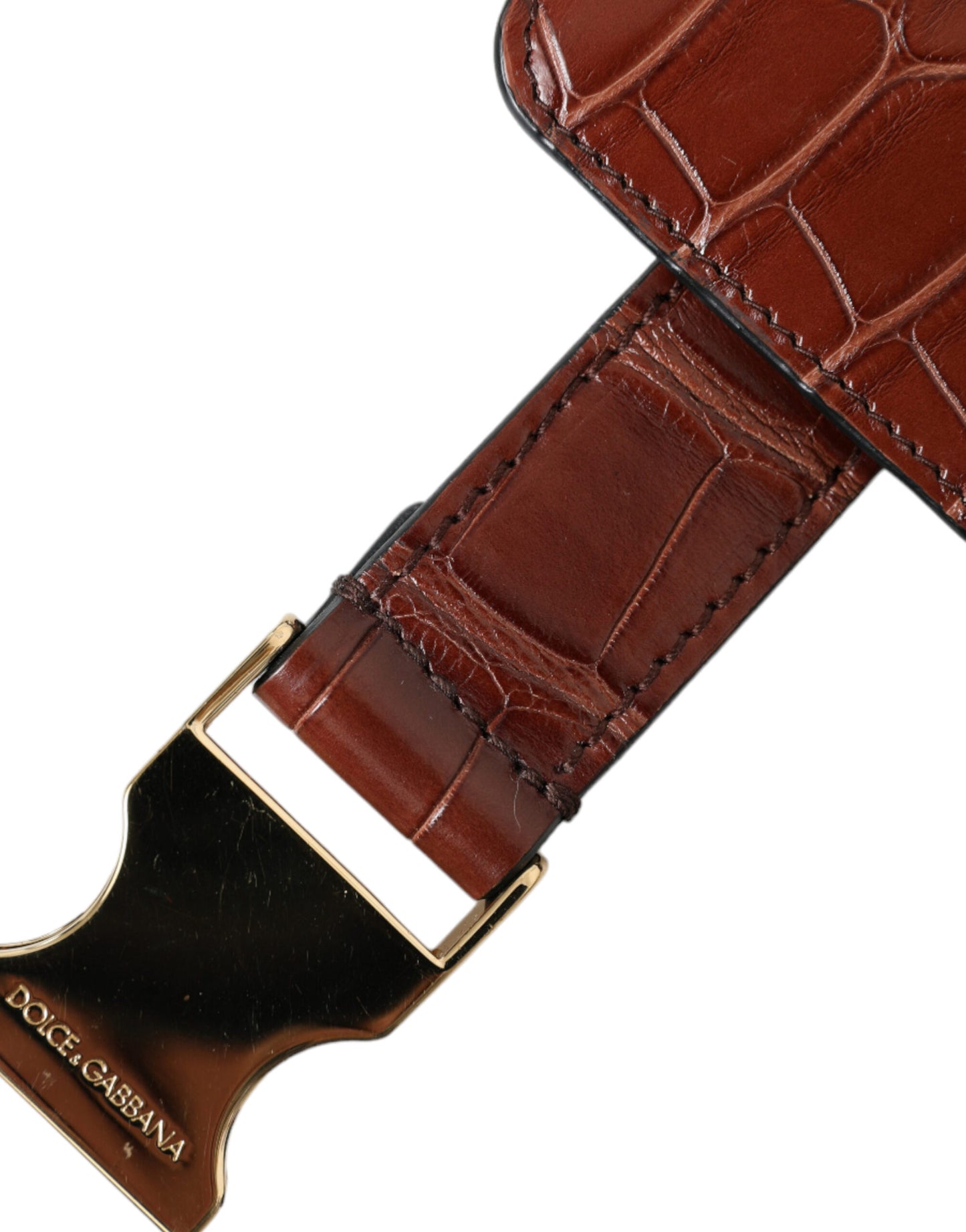 محفظة دولتشي آند غابانا إيربودز من جلد التمساح البني