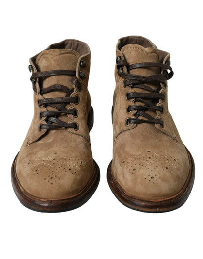 حذاء دولتشي آند غابانا بني من الجلد برباط للكاحل