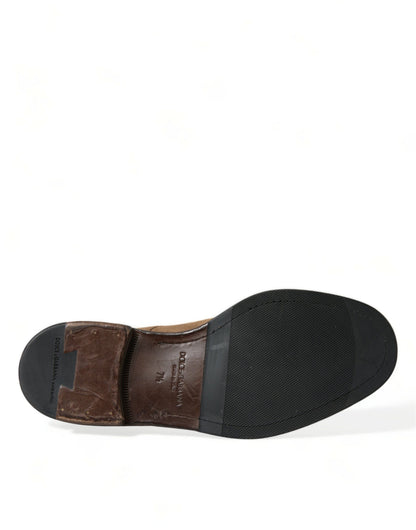 حذاء دولتشي آند غابانا بني من الجلد برباط للكاحل