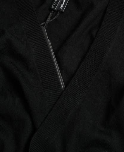 كارديجان دولتشي آند غابانا أسود من الصوف بفتحة رقبة على شكل حرف V ومتقاطع