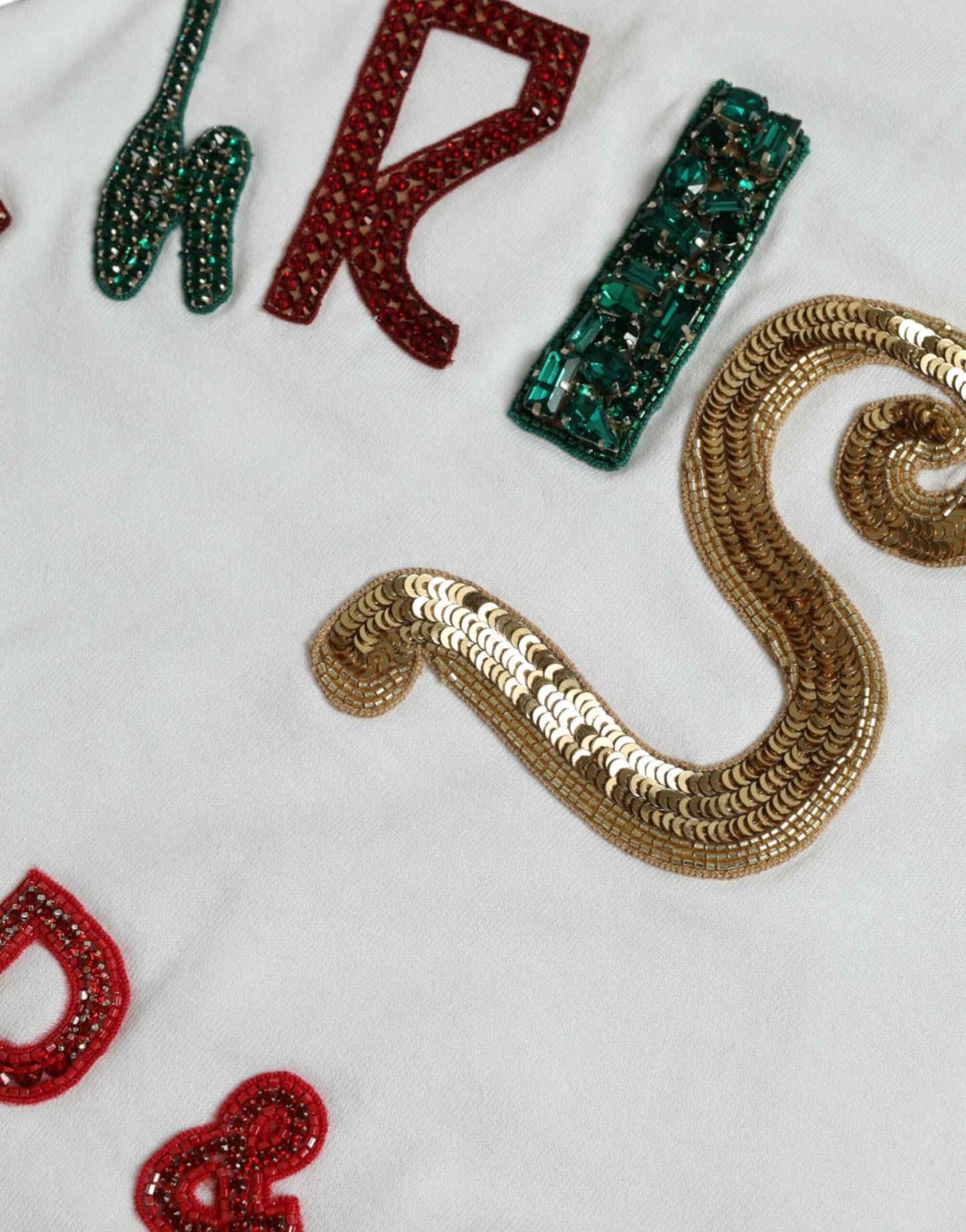 تيشيرت دولتشي آند غابانا أبيض من القطن بترتر فرو لعيد الميلاد