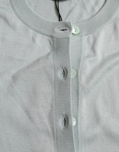 سترة كارديجان من دولتشي آند غابانا باللون الأزرق الفاتح من الحرير بياقة دائرية