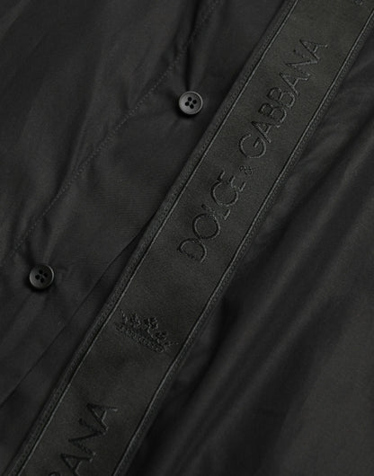 قميص دولتشي آند غابانا الرسمي باللون الأسود من القطن بشعار ذهبي