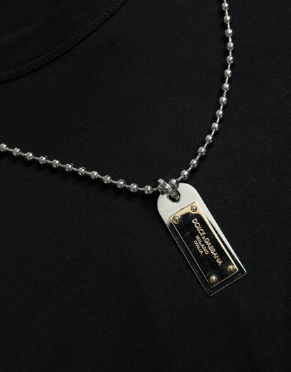 تي شيرت دولتشي آند غابانا أسود فضي بأكمام قصيرة