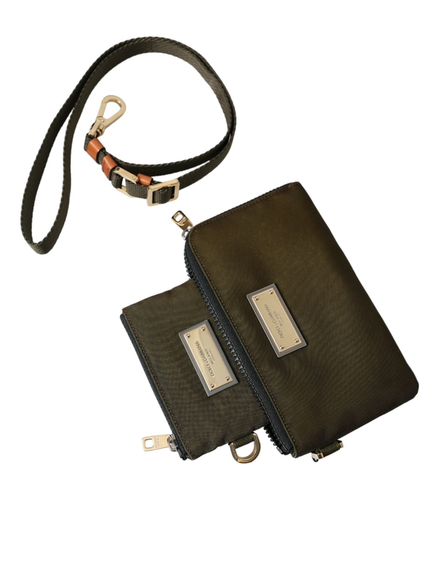 مجموعة حقائب دولتشي آند غابانا متعددة الوظائف من النايلون باللون الأخضر الداكن مع شعار دولتشي آند غابانا، قطعتين