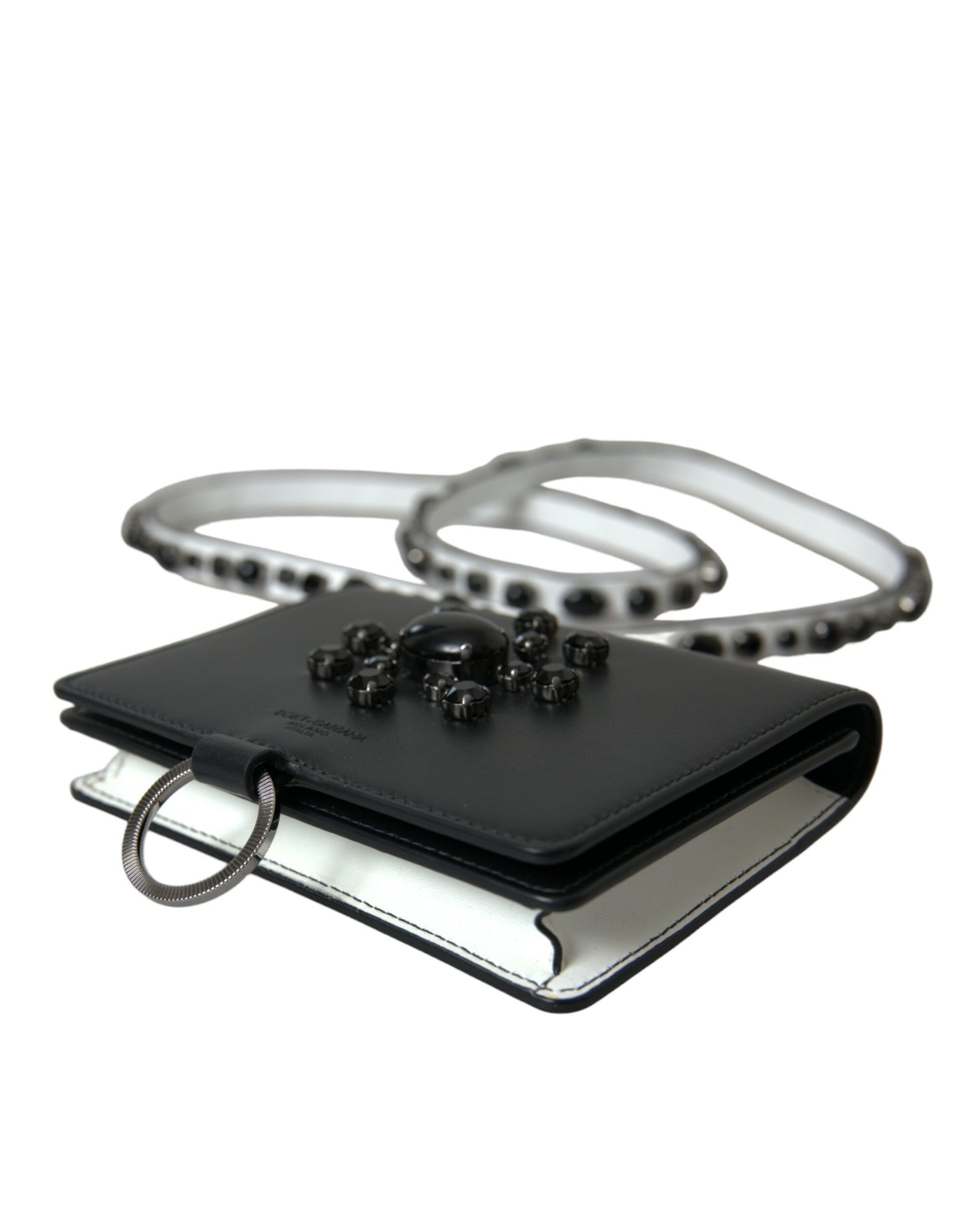 محفظة دولتشي آند غابانا الجلدية السوداء البيضاء المزينة بالكريستال