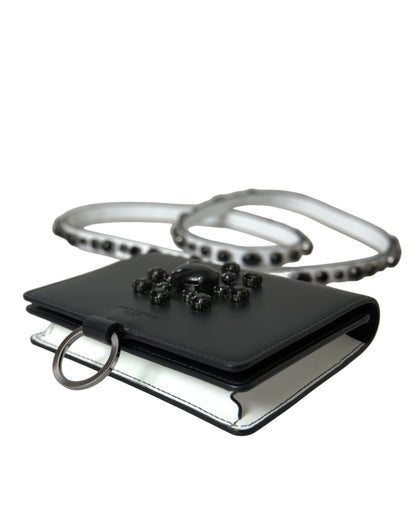 محفظة دولتشي آند غابانا الجلدية السوداء البيضاء المزينة بالكريستال