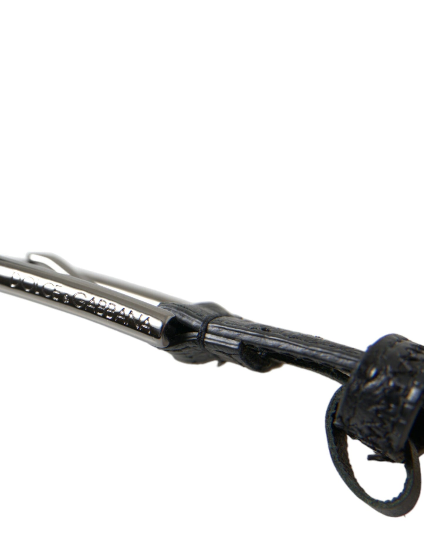 حزام دولتشي آند غابانا من الجلد الأسود الفاخر بمشبك معدني فضي