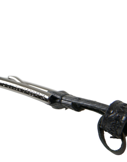 حزام دولتشي آند غابانا من الجلد الأسود الفاخر بمشبك معدني فضي