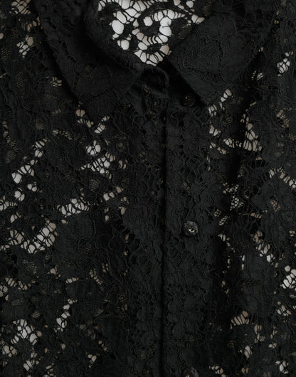 Dolce & Gabbana Black Floral Lace Long Sleeves Blouse Top