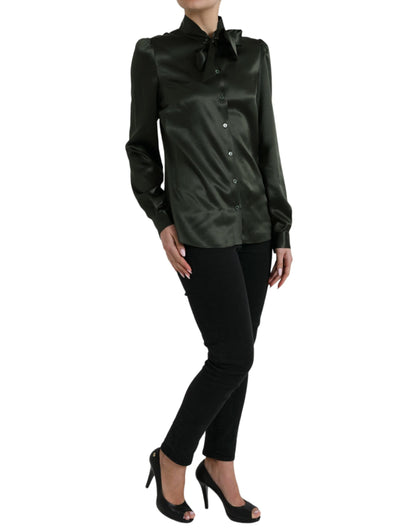 Dolce & Gabbana Gray Long Sleeves Ascot Collar Blouse Top