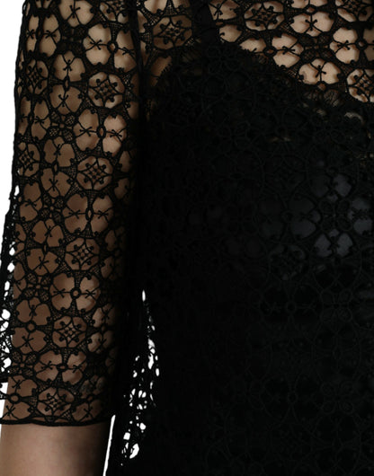 بلوزة دولتشي آند غابانا سوداء بأكمام قصيرة من الدانتيل المزهر