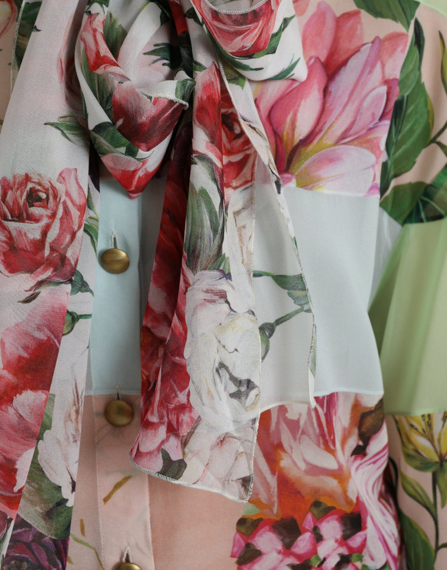 Dolce & Gabbana Multicolor Floral Patchwork Ascot Collar Top