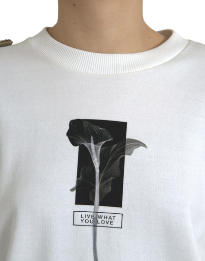 سترة دولتشي آند غابانا القطنية البيضاء المزخرفة بالزهور بياقة دائرية