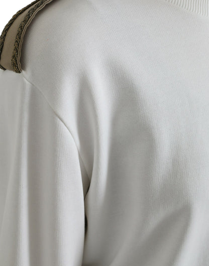 سترة دولتشي آند غابانا القطنية البيضاء المزخرفة بالزهور بياقة دائرية