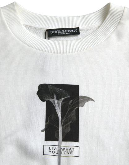 سترة دولتشي آند غابانا القطنية البيضاء المزخرفة بالزهور بياقة دائرية