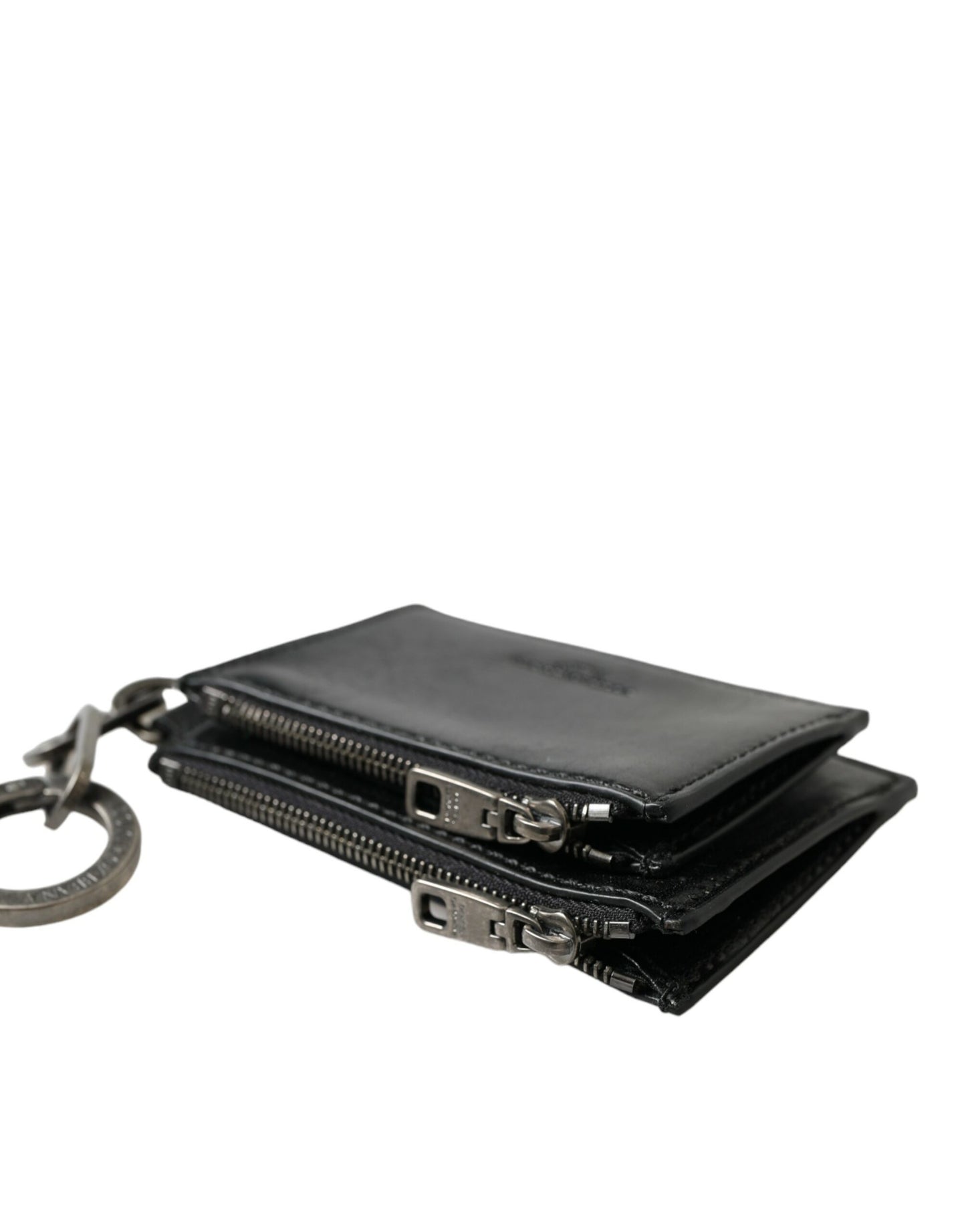 سلسلة مفاتيح بسحاب وشعار دولتشي آند غابانا من الجلد الأسود، محفظة نقود معدنية، سلسلة مفاتيح، محفظة