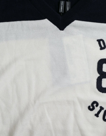 قميص هنلي من دولتشي آند غابانا أبيض وأسود من سيسيليا، بلوفر