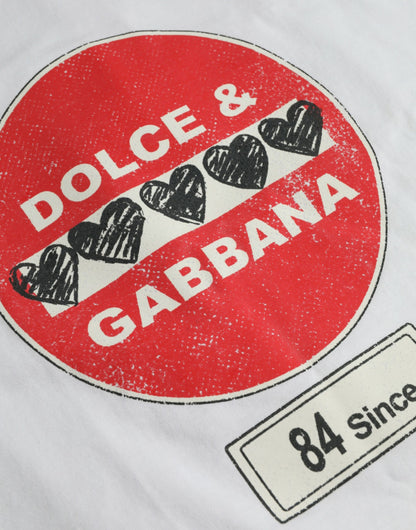 تي شيرت Dolce &amp; Gabbana White Amor Heart قطني بياقة دائرية وأكمام قصيرة
