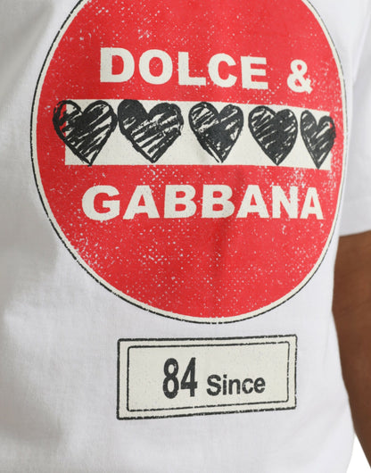 تي شيرت Dolce &amp; Gabbana White Amor Heart قطني بياقة دائرية وأكمام قصيرة