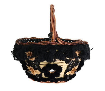 Dolce & Gabbana Beige Straw Snakeskin Pom Pom Crystal AGNESE Bag
