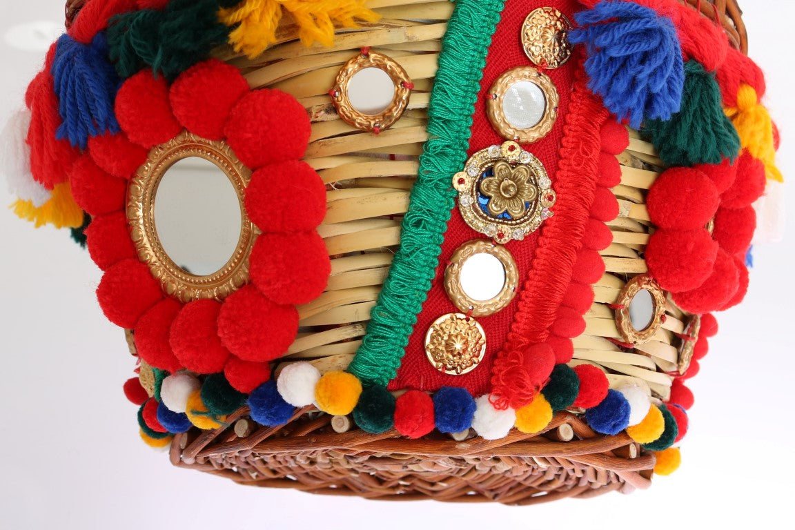 حقيبة دولتشي آند غابانا متعددة الألوان من القش والكريستال بوم بوم